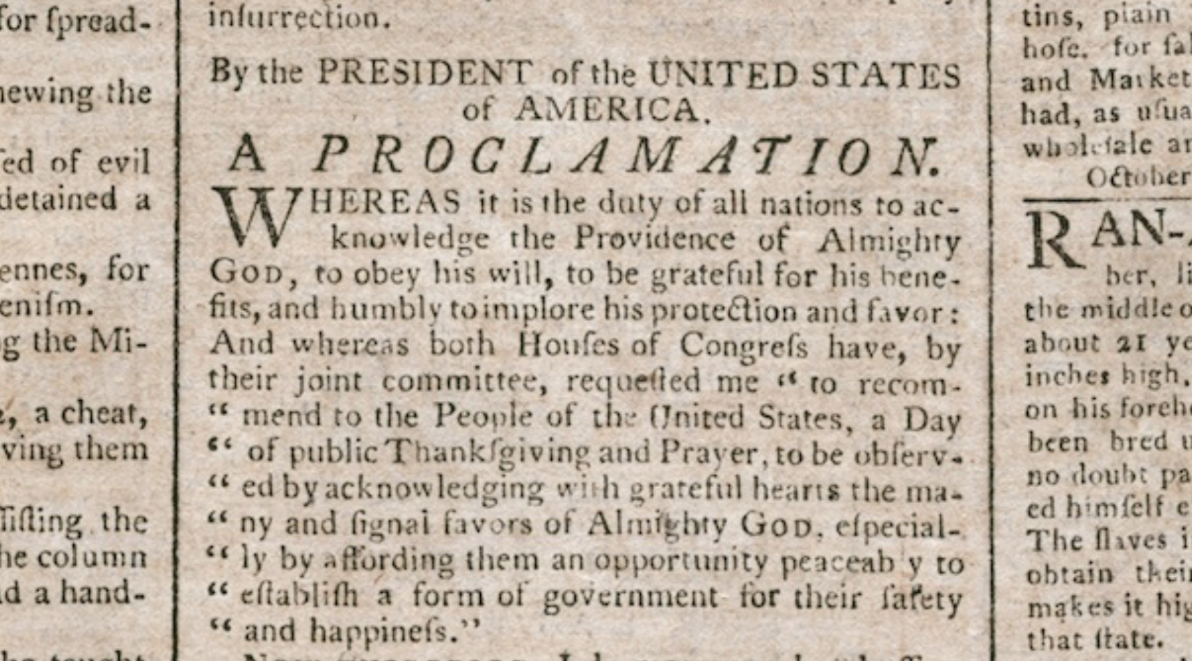 George Washington's  1789 Thanksgiving Proclamation
